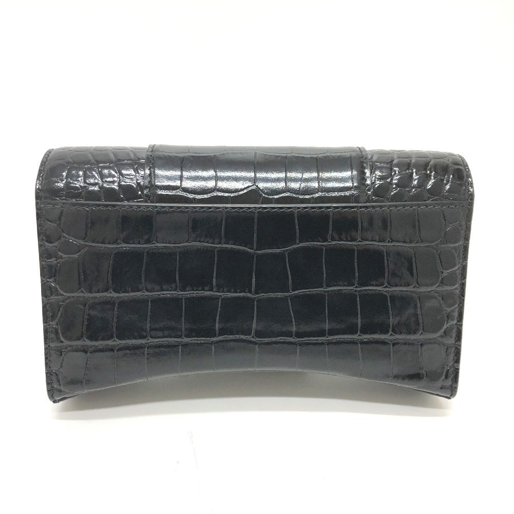 BALENCIAGA Logo Hourglass Chain Wallet Bag Shoulder Black Leather - Picture 2 of 9